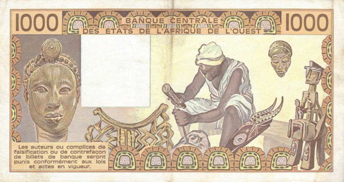 Back of West African States p107Ad: 1000 Francs from 1984