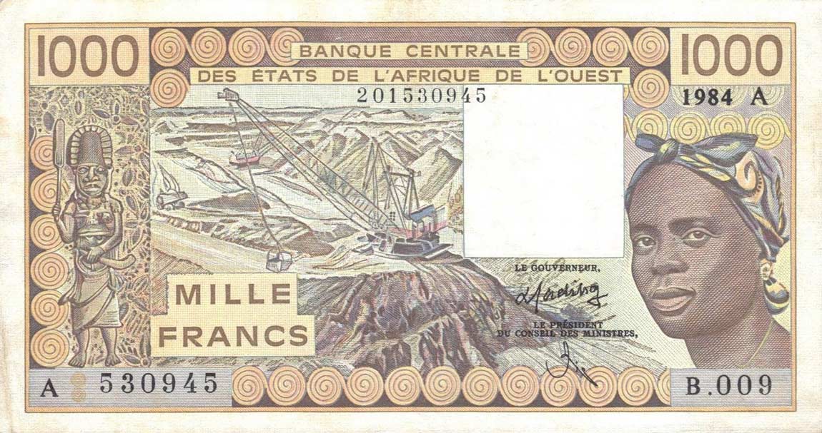 Front of West African States p107Ad: 1000 Francs from 1984