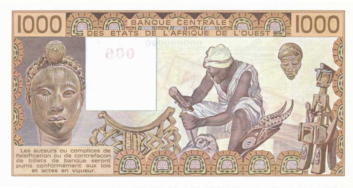 Back of West African States p107As: 1000 Francs from 1988