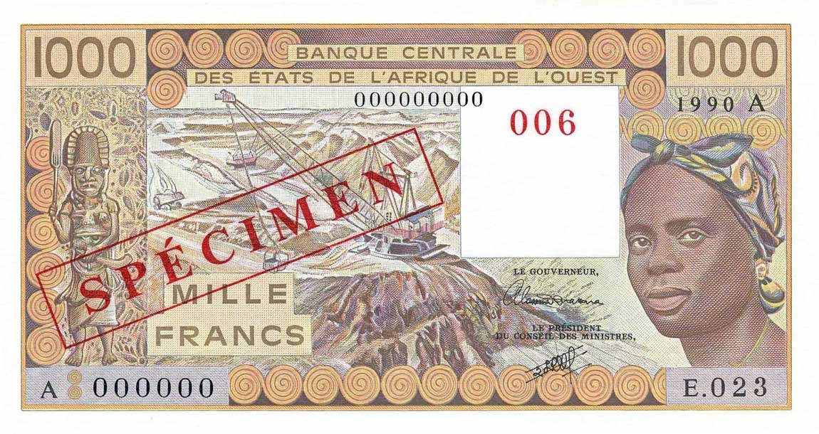 Front of West African States p107As: 1000 Francs from 1988