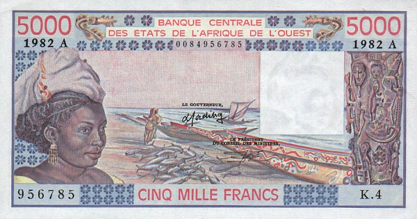 Front of West African States p108Ai: 5000 Francs from 1982