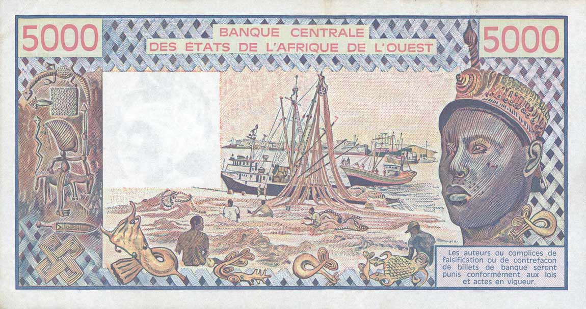 Back of West African States p108Ar: 5000 Francs from 1991