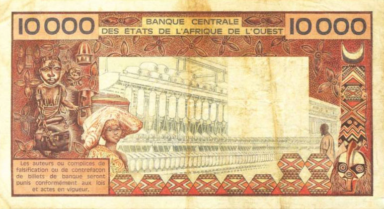 Back of West African States p109Aa: 10000 Francs from 1977