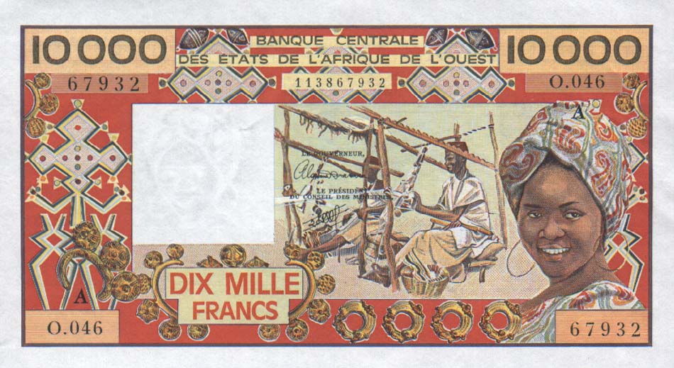 Front of West African States p109Aj: 10000 Francs from 1977