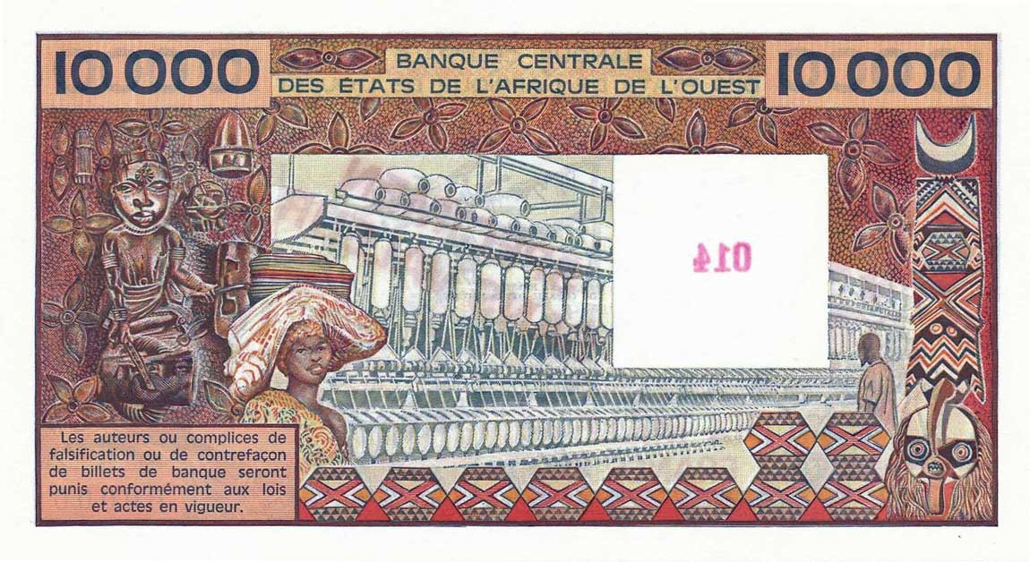Back of West African States p109As: 10000 Francs from 1977