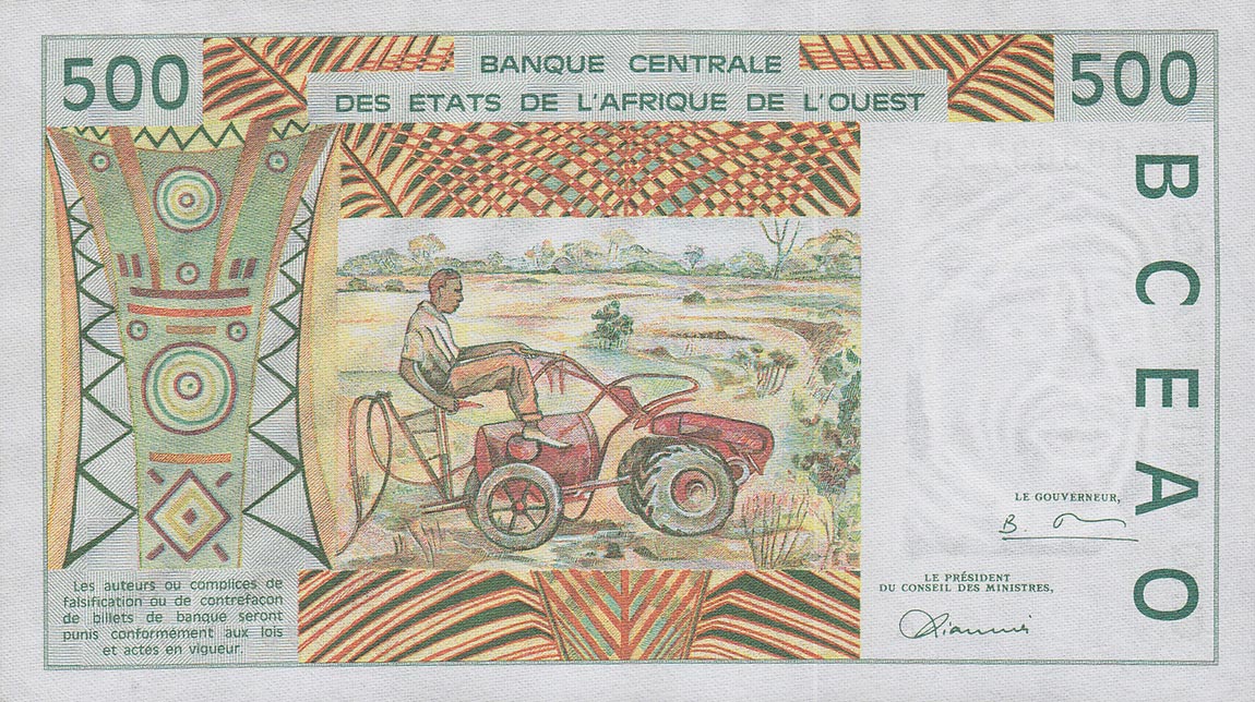 Back of West African States p110Ah: 500 Francs from 1997