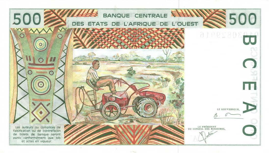 Back of West African States p110Al: 500 Francs from 2001