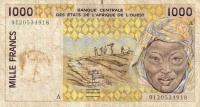 p111Aa from West African States: 1000 Francs from 1991