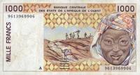 p111Af from West African States: 1000 Francs from 1996