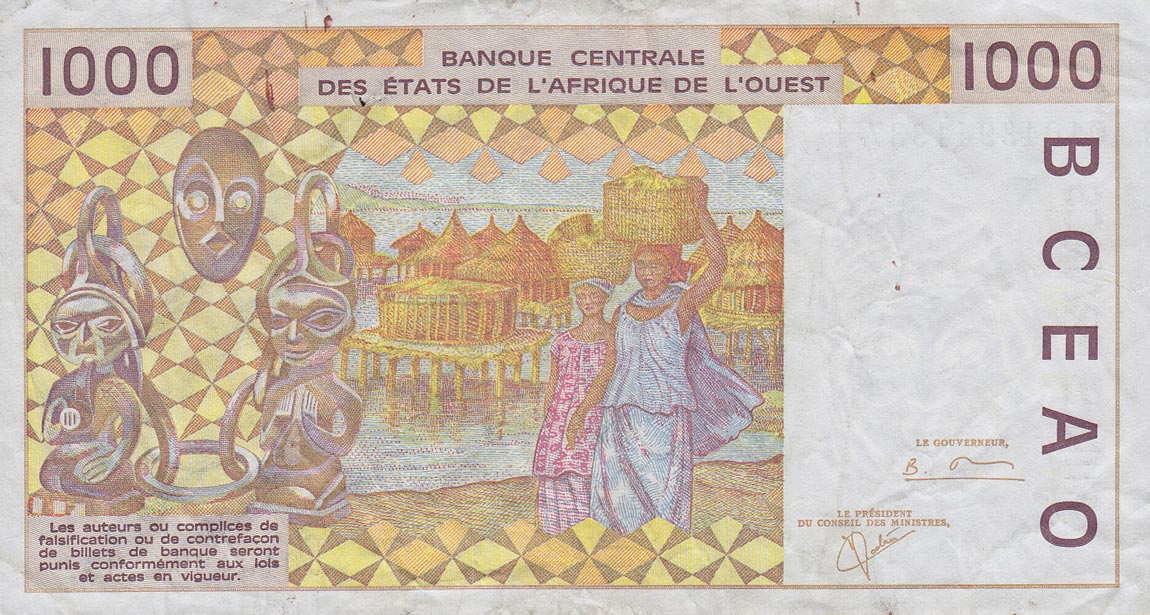 Back of West African States p111Aj: 1000 Francs from 2001