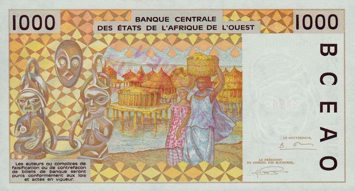 Back of West African States p111As: 1000 Francs from 1991