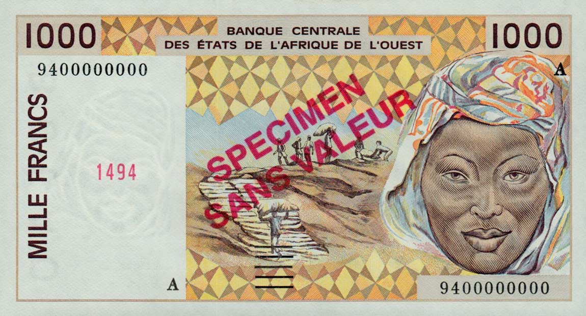 Front of West African States p111As: 1000 Francs from 1991