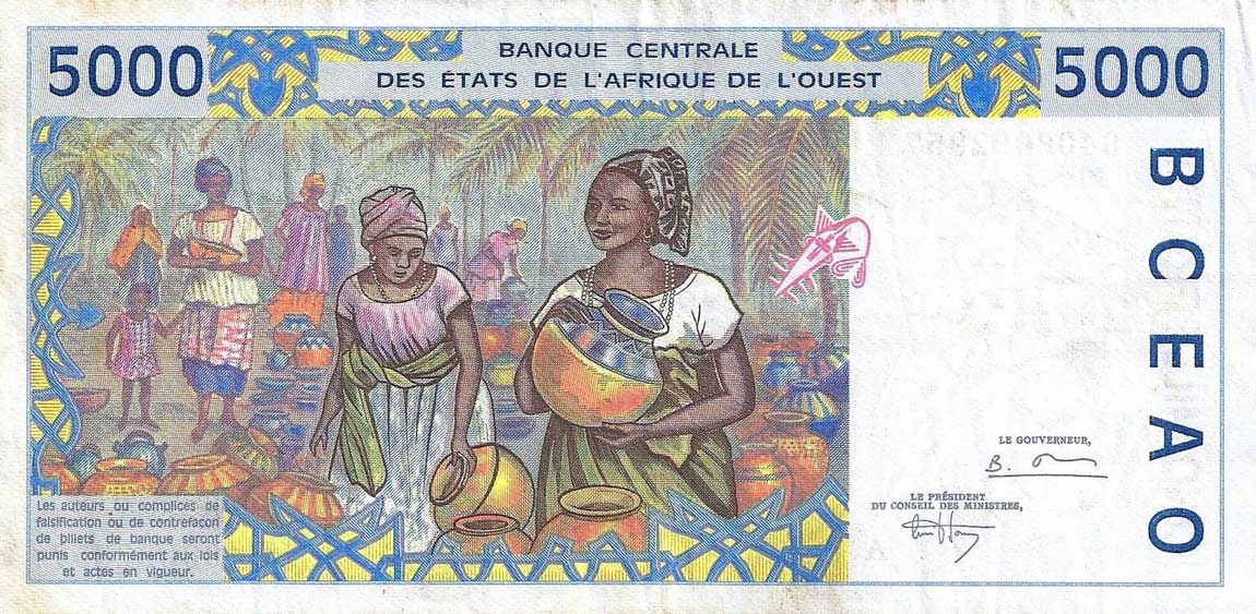 Back of West African States p113Ac: 5000 Francs from 1994