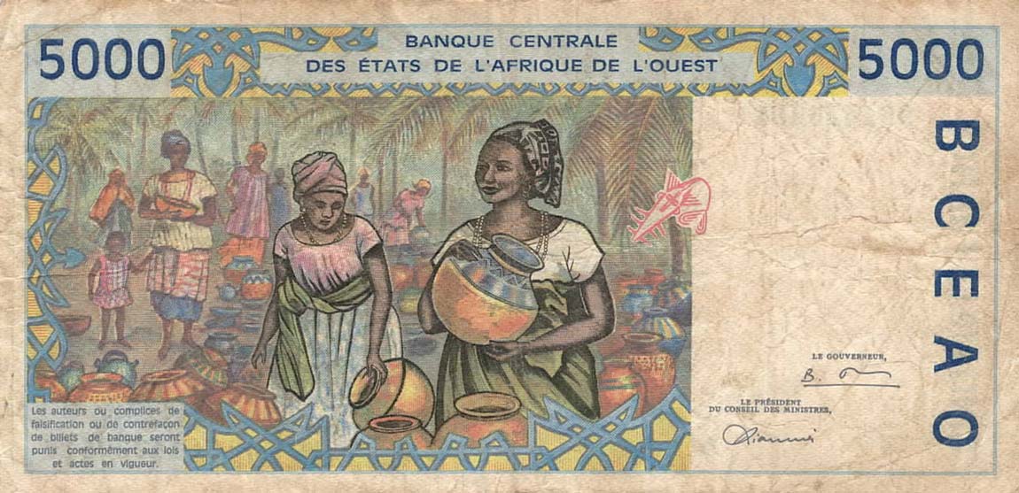 Back of West African States p113Ae: 5000 Francs from 1996