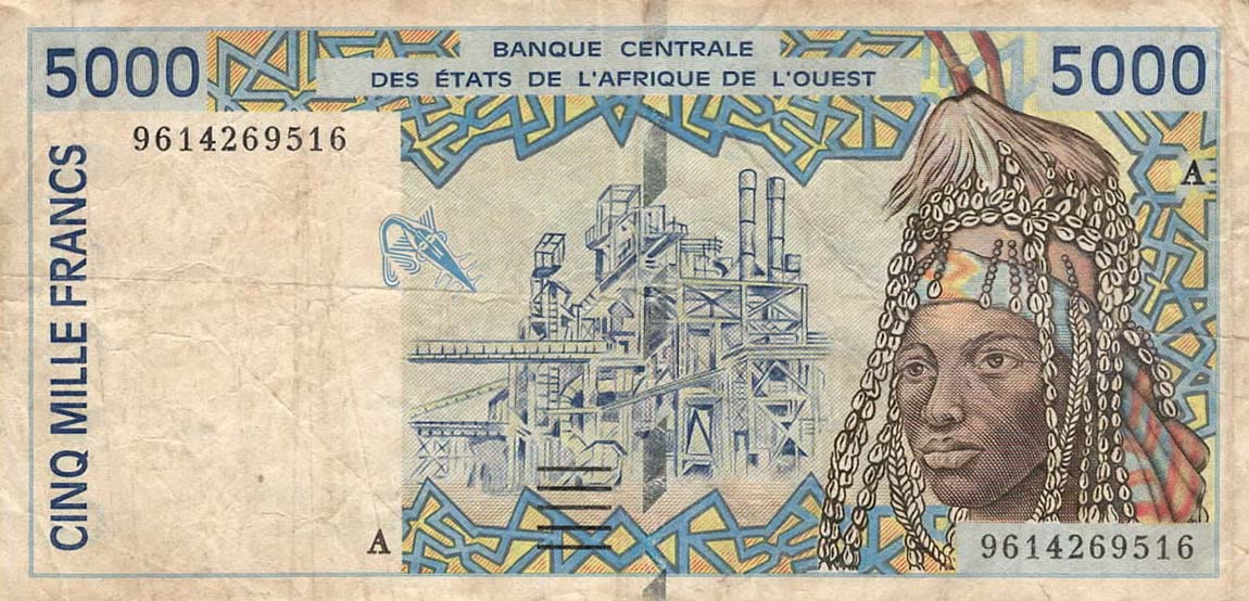 Front of West African States p113Ae: 5000 Francs from 1996