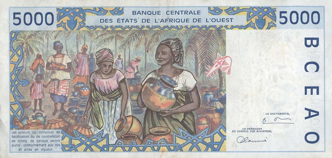 Back of West African States p113Af: 5000 Francs from 1997