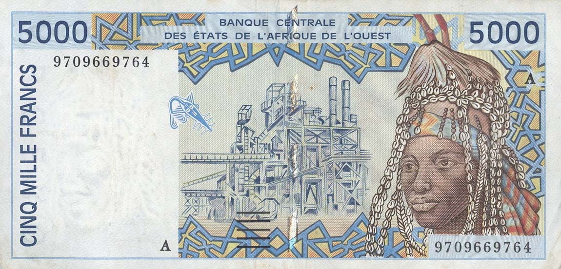 Front of West African States p113Af: 5000 Francs from 1997