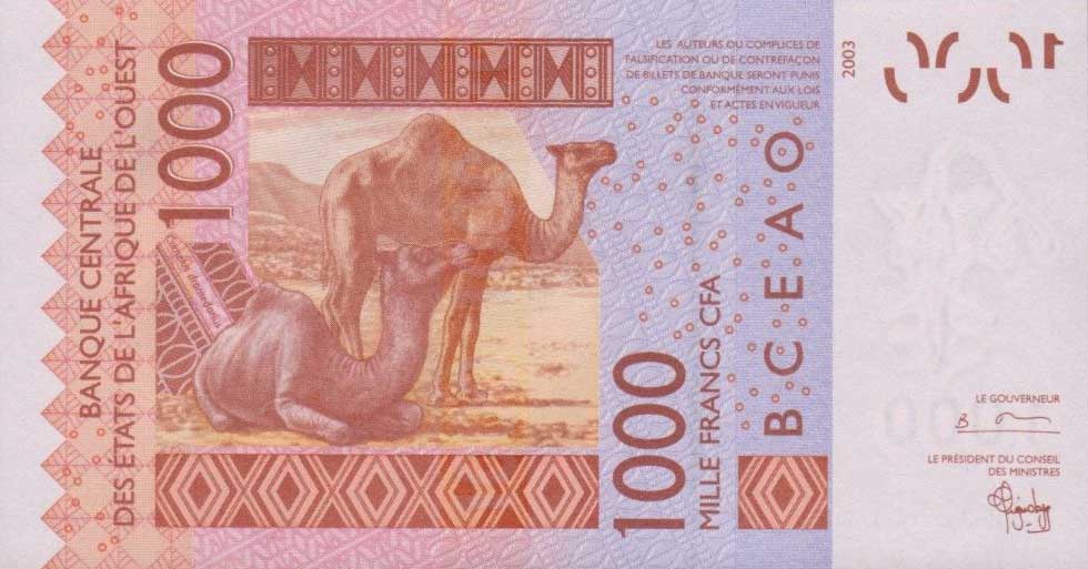 Back of West African States p115Aa: 1000 Francs from 2003