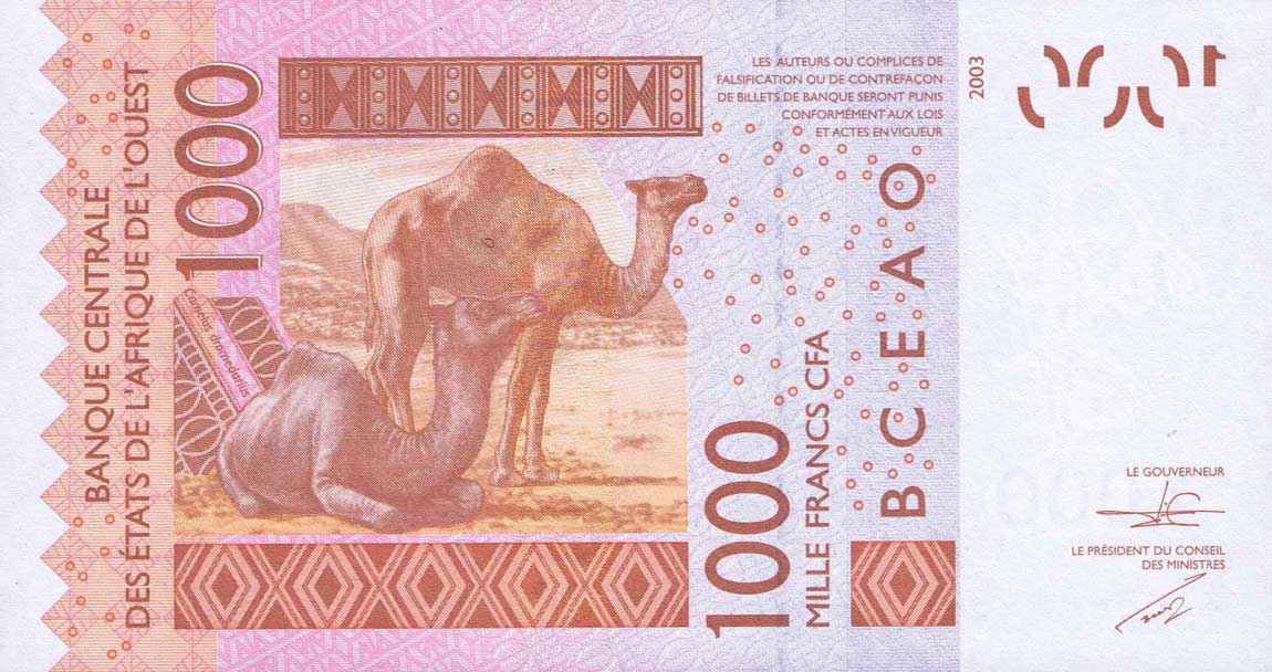 Back of West African States p115Ao: 1000 Francs from 2015