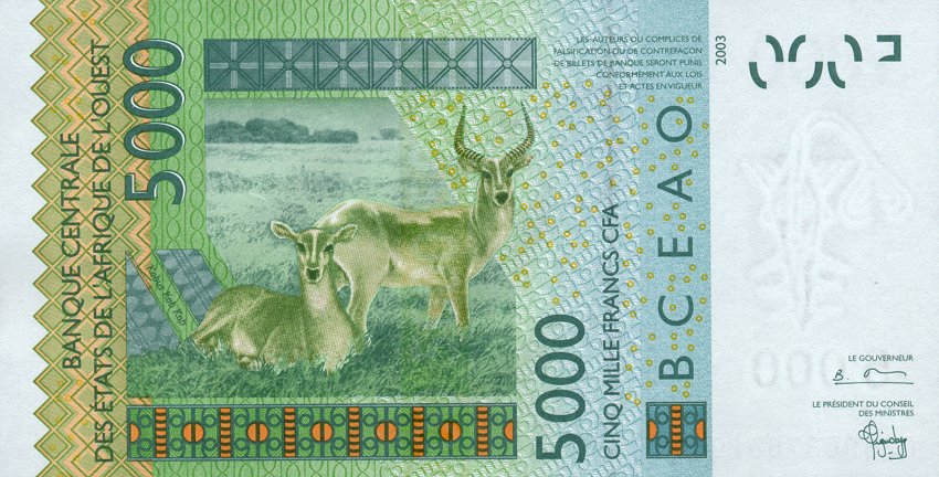 Back of West African States p117Aa: 5000 Francs from 2003