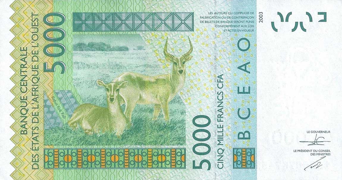 Back of West African States p117Ao: 5000 Francs from 2015