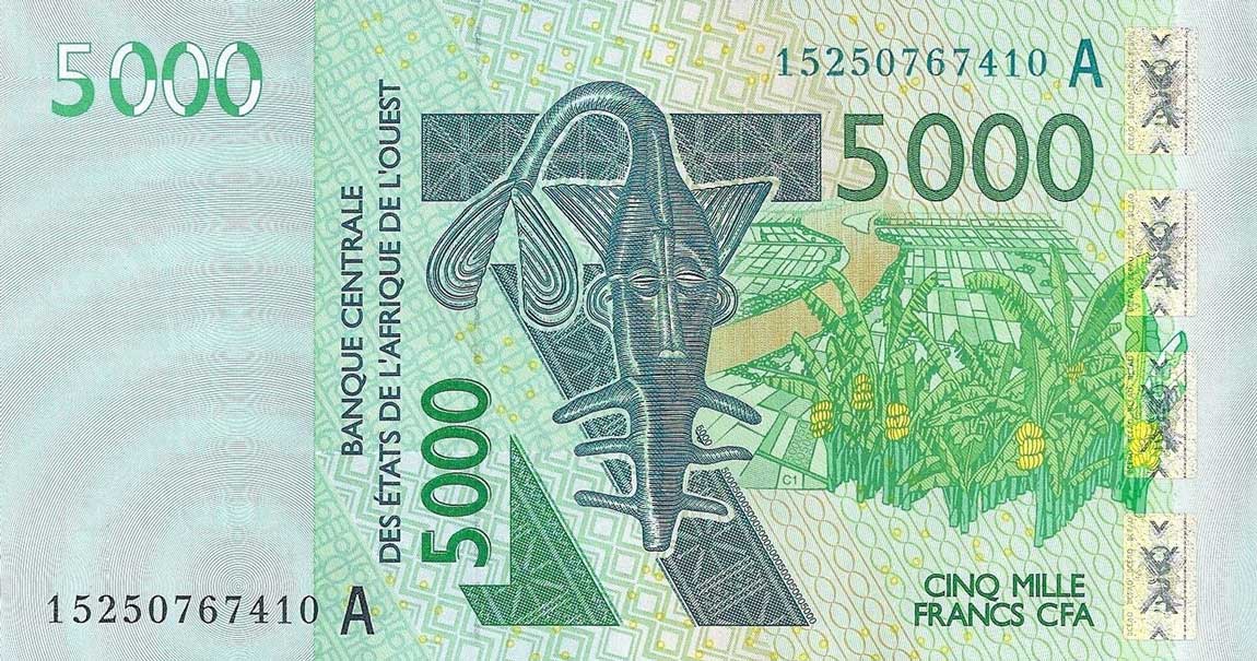 Front of West African States p117Ao: 5000 Francs from 2015