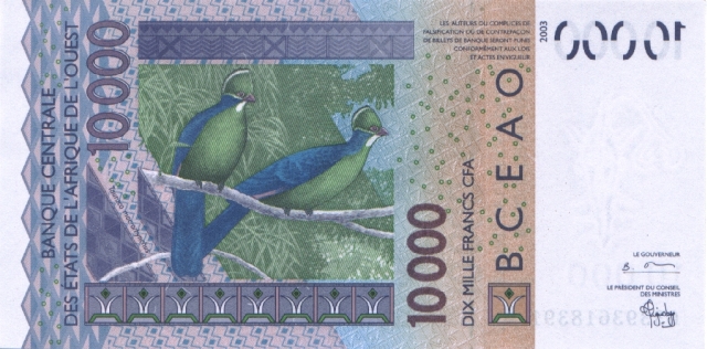 Back of West African States p118Aa: 10000 Francs from 2003