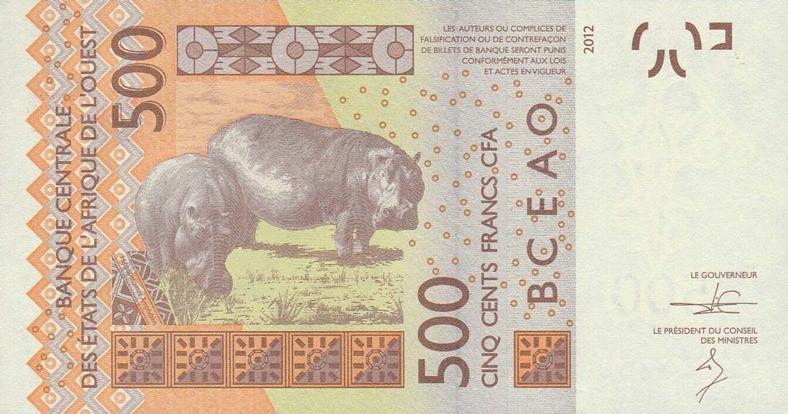 Back of West African States p119Aa: 500 Francs from 2012