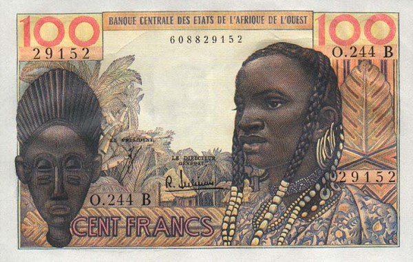 Front of West African States p201Bf: 100 Francs from 1961