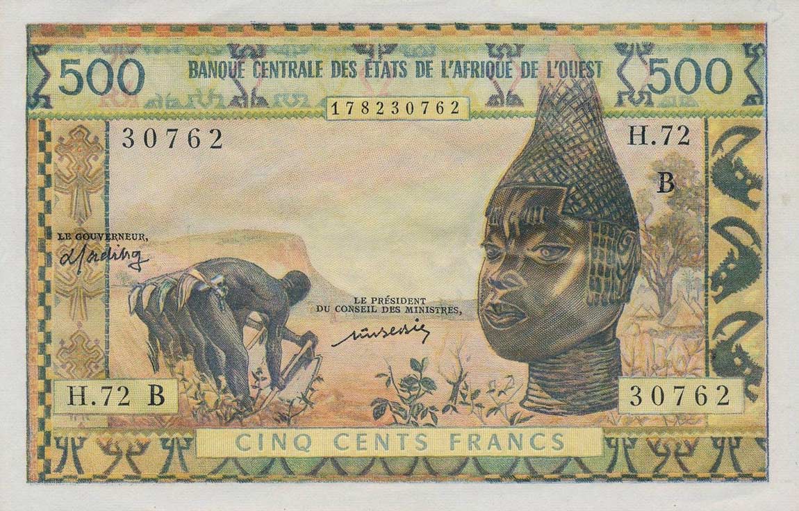Front of West African States p202Bf: 500 Francs from 1961