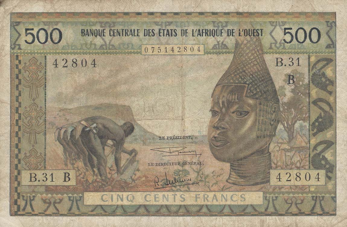 Front of West African States p202Bg: 500 Francs from 1961