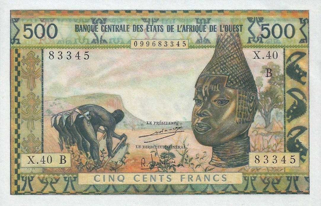 Front of West African States p202Bh: 500 Francs from 1961