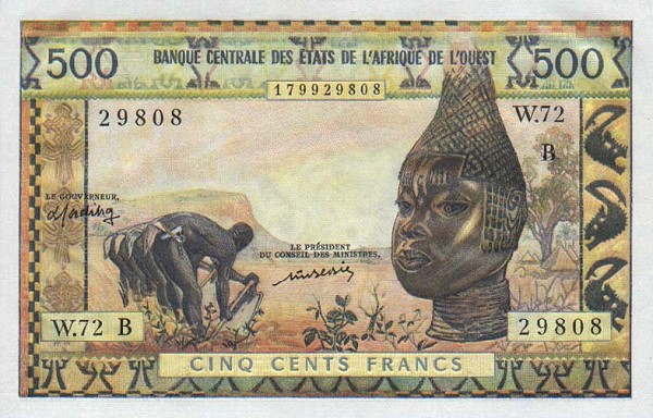 Front of West African States p202Bl: 500 Francs from 1961