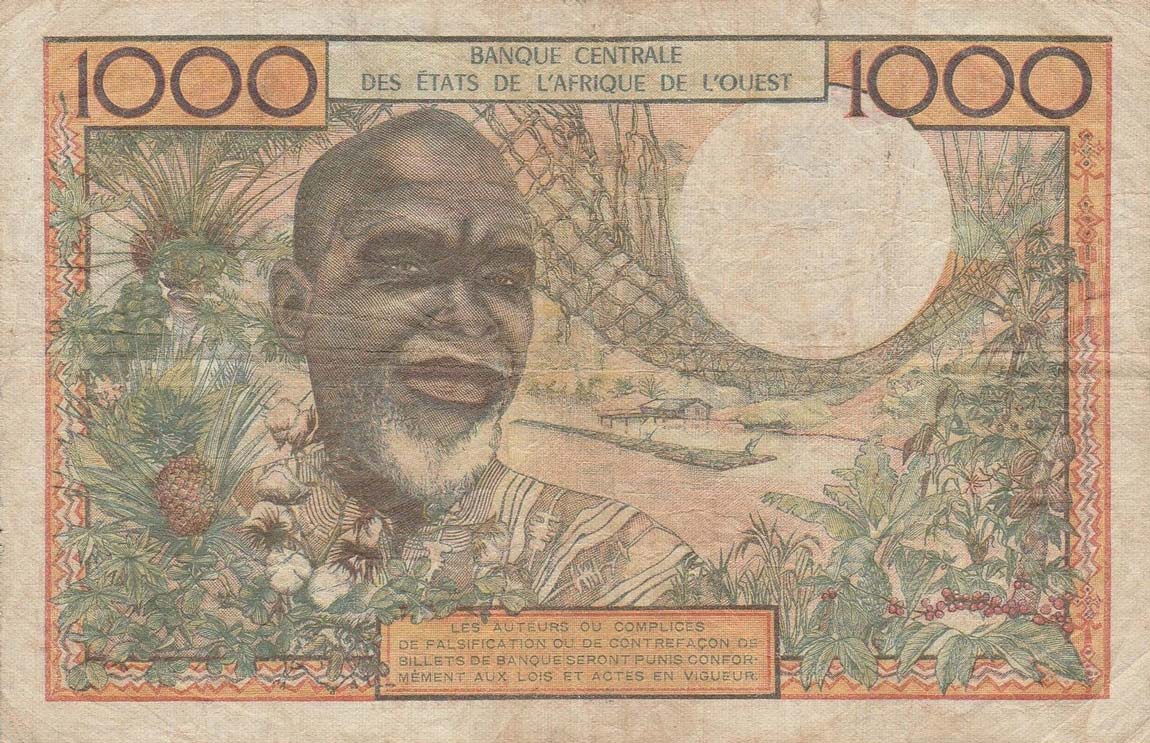 Back of West African States p203Bd: 1000 Francs from 1965