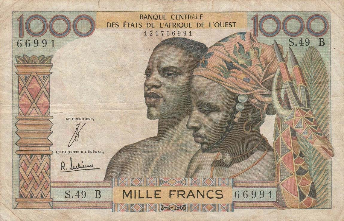 Front of West African States p203Bd: 1000 Francs from 1965