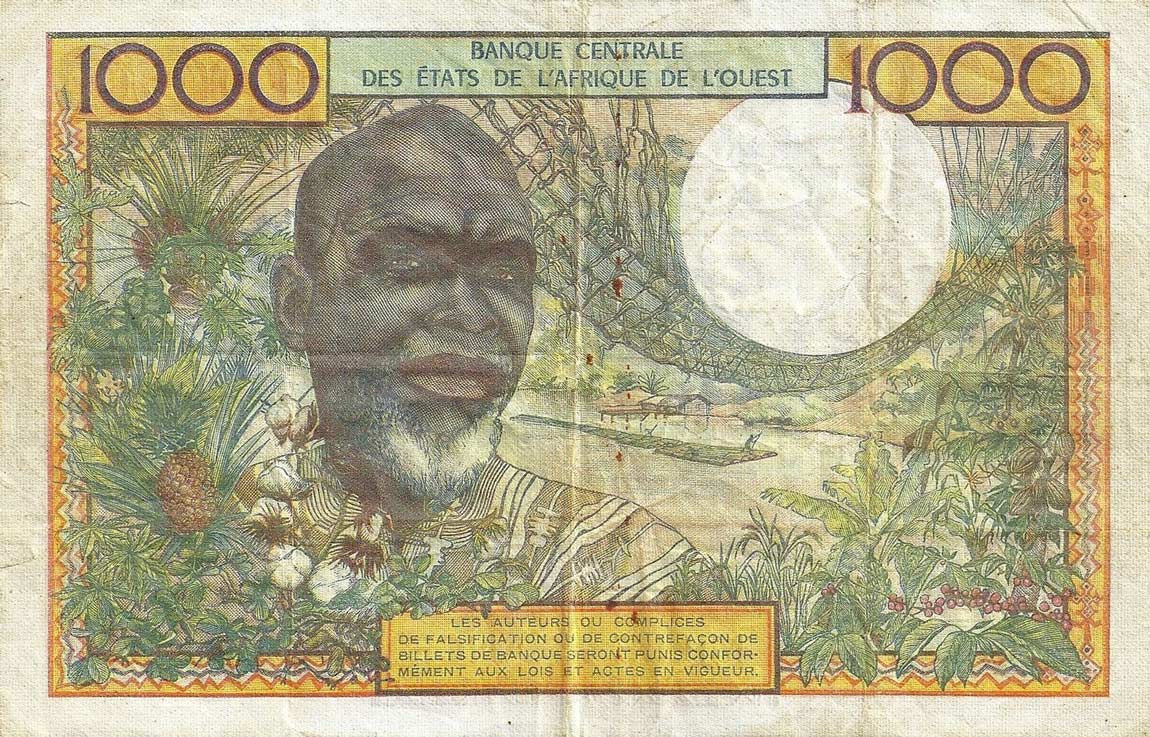 Back of West African States p203Bj: 1000 Francs from 1961