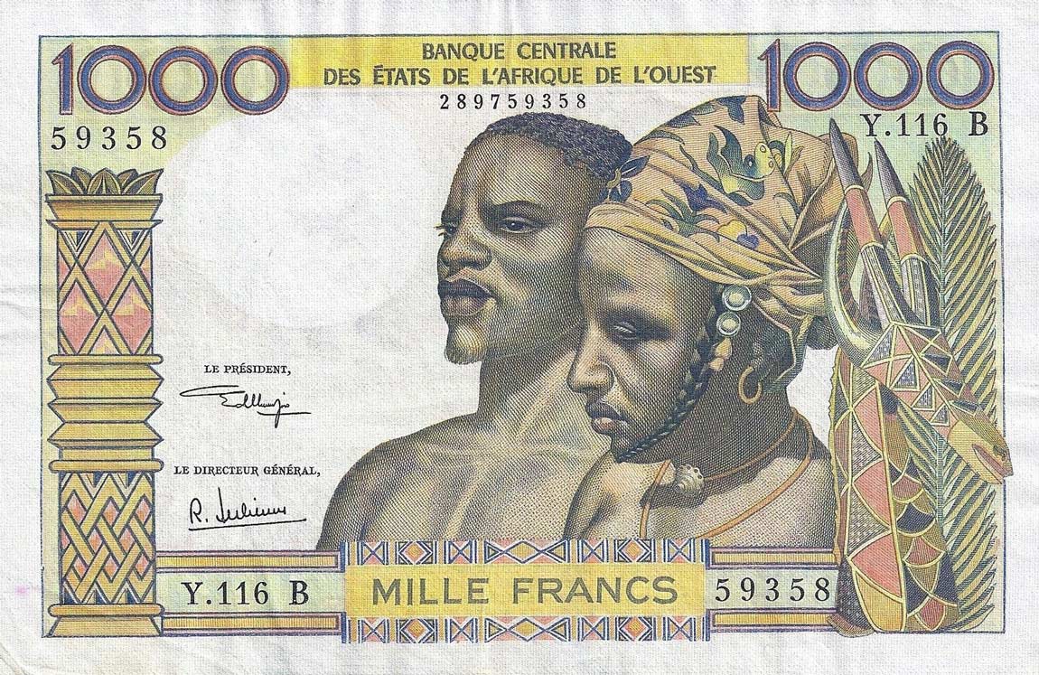 Front of West African States p203Bk: 1000 Francs from 1961