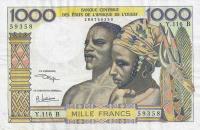 p203Bk from West African States: 1000 Francs from 1961