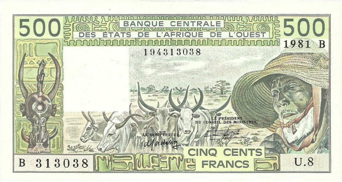 Front of West African States p206Bb: 500 Francs from 1981