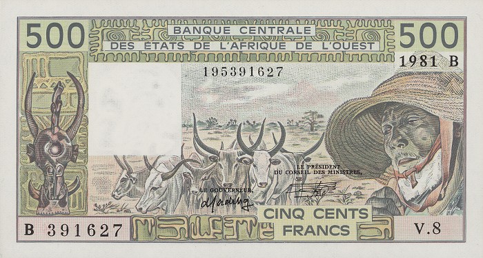 Front of West African States p206Bc: 500 Francs from 1981