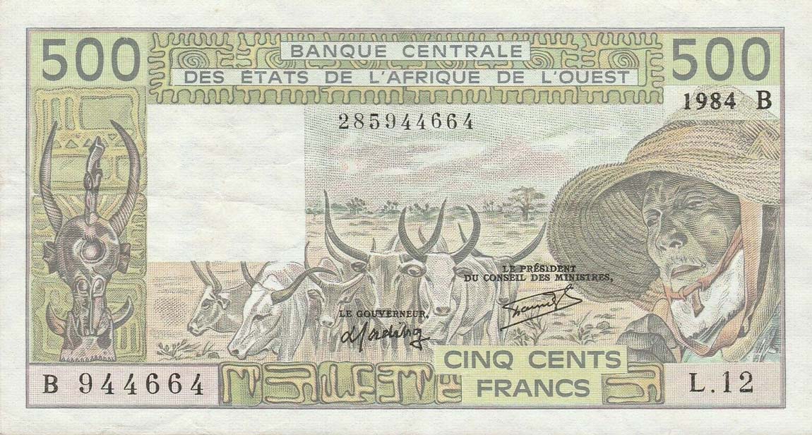 Front of West African States p206Bh: 500 Francs from 1984