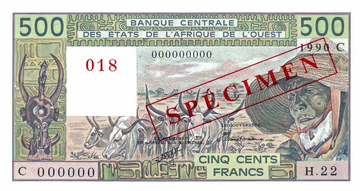 Front of West African States p206Bs: 500 Francs from 1981