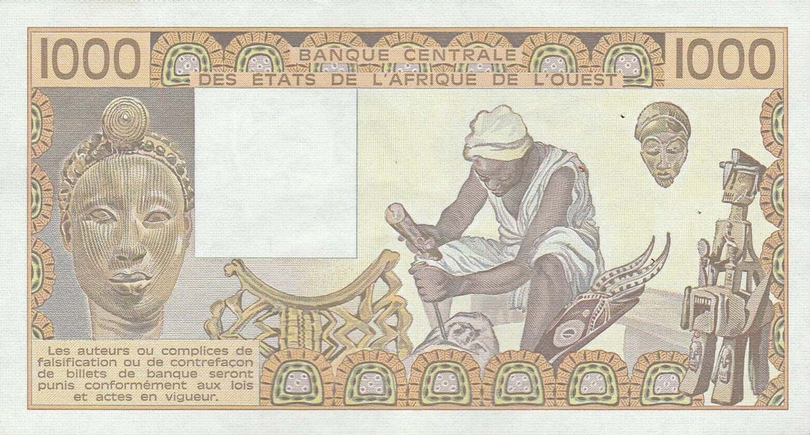 Back of West African States p207Be: 1000 Francs from 1985