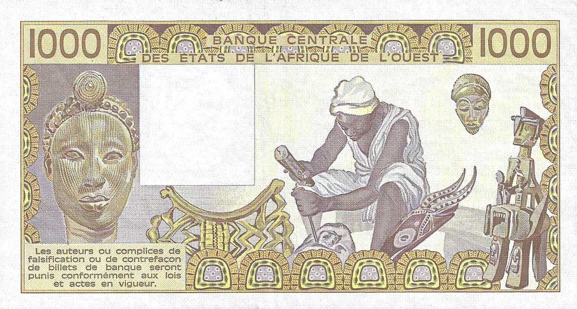 Back of West African States p207Bf: 1000 Francs from 1986