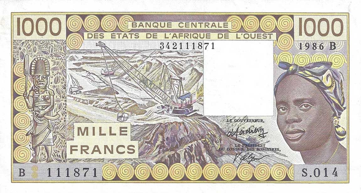 Front of West African States p207Bf: 1000 Francs from 1986