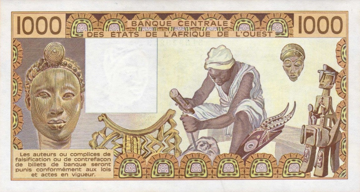 Back of West African States p207Bh: 1000 Francs from 1989