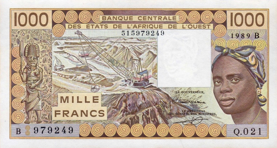 Front of West African States p207Bh: 1000 Francs from 1989