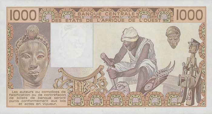 Back of West African States p207Bi: 1000 Francs from 1990