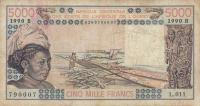 p208Bl from West African States: 5000 Francs from 1990