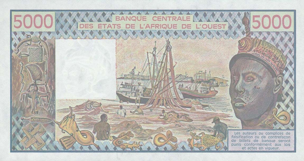 Back of West African States p208Bo: 5000 Francs from 1992